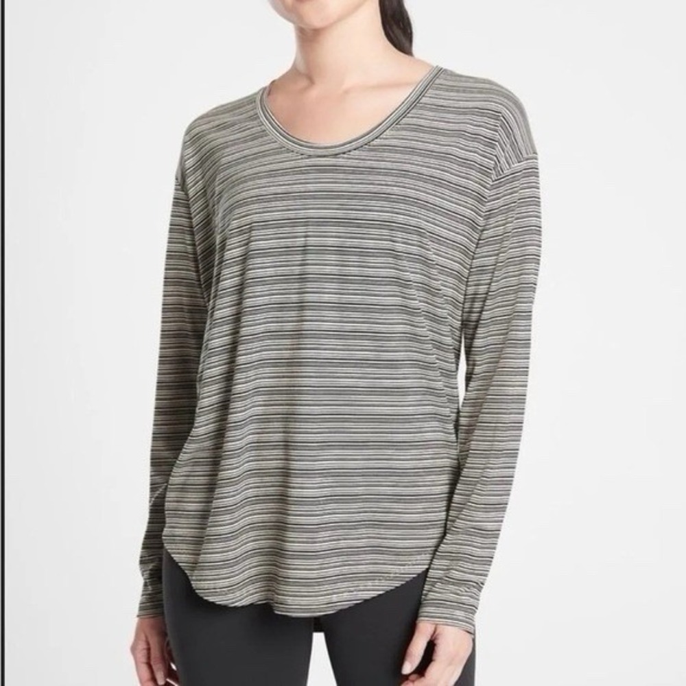 Athleta Women's Cloudlight Stratus Striped Gray Black Long Sleeve Top 657835 (S)